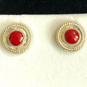 AIM # Sterling 925 Silver & Red Agate Vintage Stud Earrings